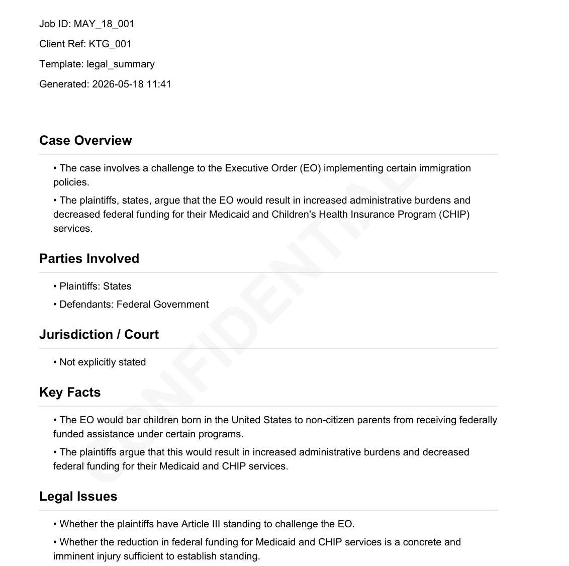 Structured legal summary preview